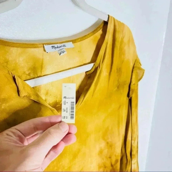 NEW Madewell Tie-Dye Ruffle-Shoulder Top Cottagecore Top Y2k Retro Egyptian Gold - Picture 7 of 8